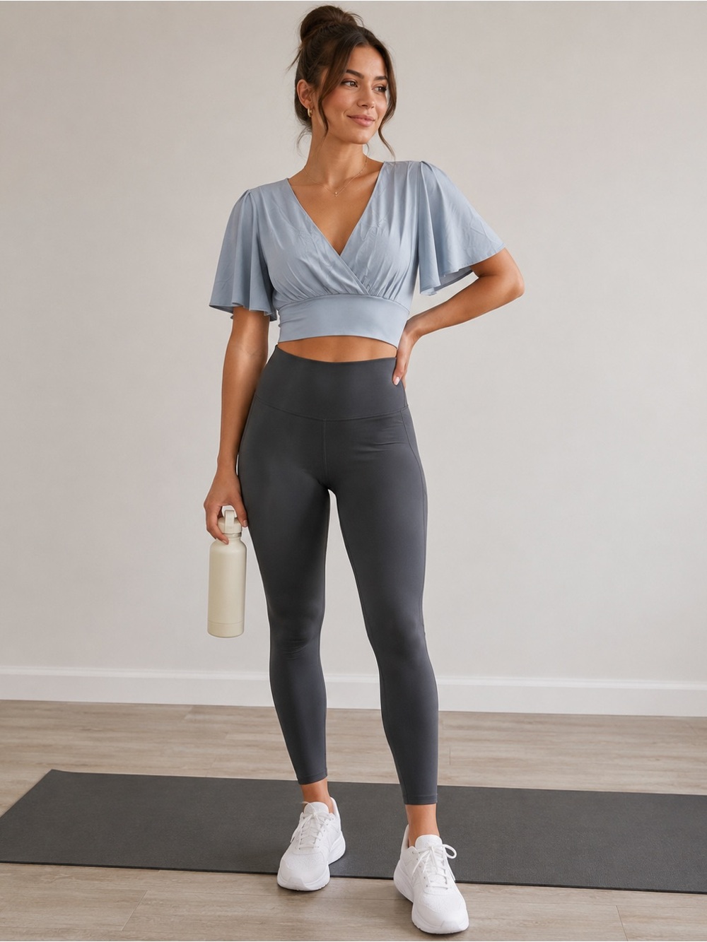 HALARA Light Blue V-Neck Wrap Crop Top Size XL